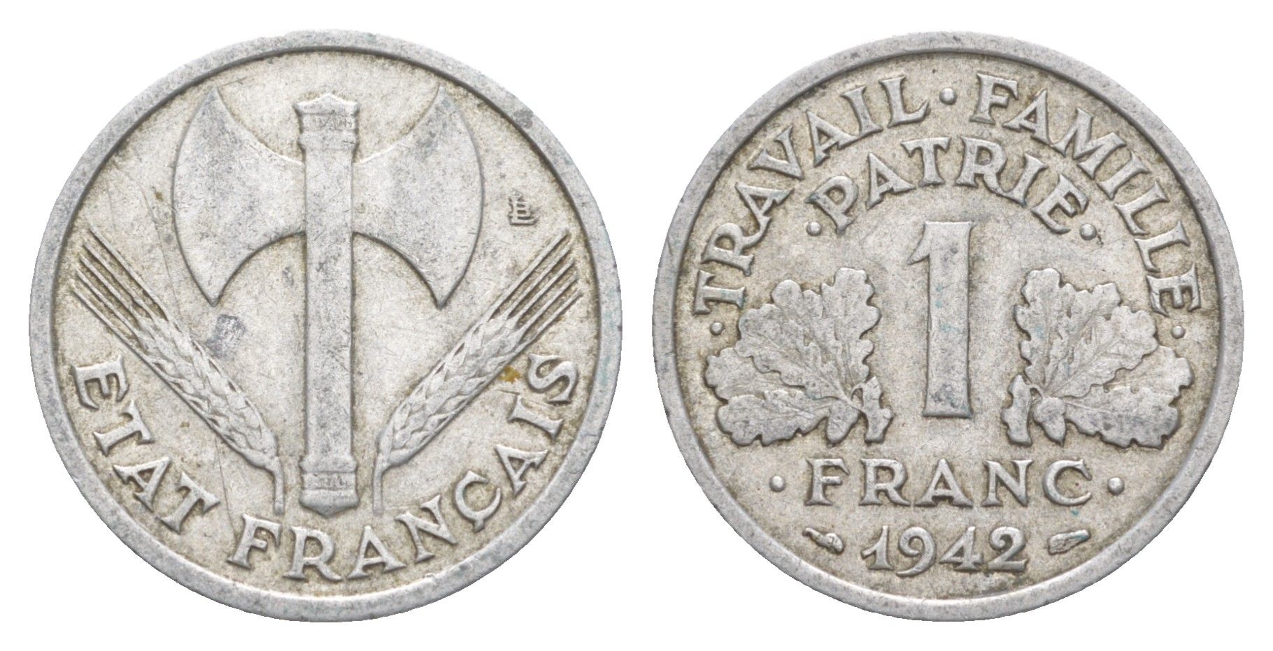 Франция 1 франк 1942 KM 902.1, Le Franc 222.2 алюминий 4641-1016