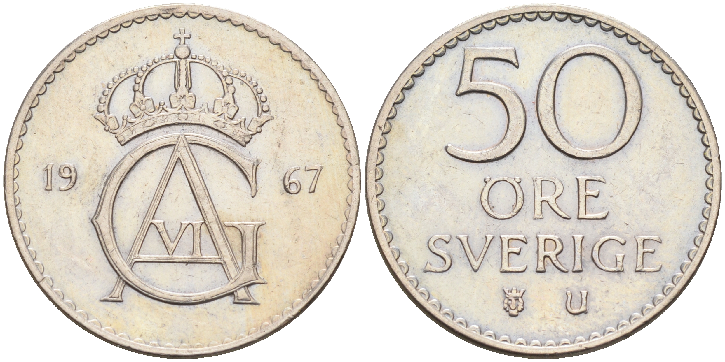 Швеция 50 эре 1967 U Густав VI Адольф (1950-1973) KM 837 медно-никель 4126-1253