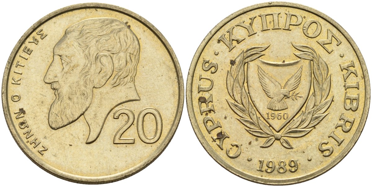 Кипр 20 центов 1989 KM 62.1 никель латунь 4140-811