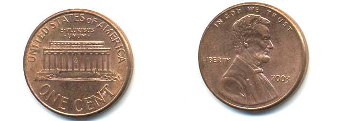 США 1 ЦЕНТ 2003 ЛИНКОЛЬН KM 201b цинк плакированный медью UNC 179-548