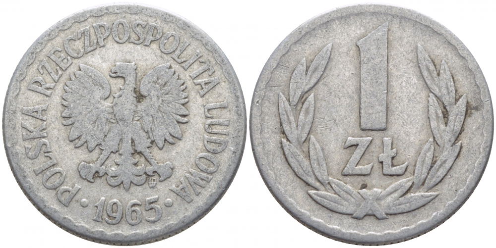 ПОЛЬША 1 ЗЛОТЫЙ 1965 MW KM 49.1 алюминий 4448-252