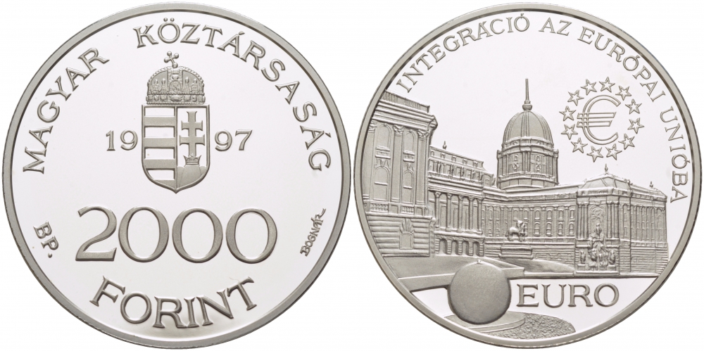 Венгрия 2000 форинтов 1997 интеграция в европейский союз, королевский дворец в Будапеште KM 724 серебро PROOF 1068-4-11