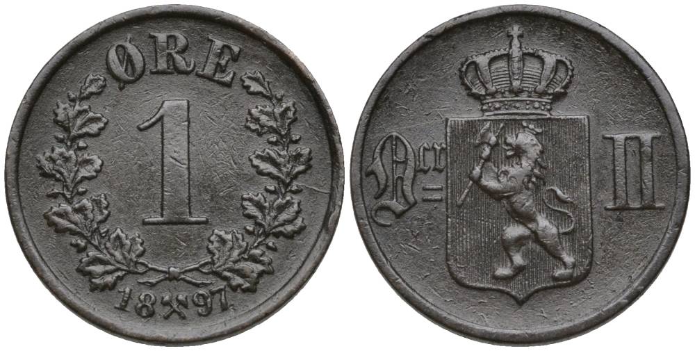 НОРВЕГИЯ 1 ЭРЕ 1897 ШВЕДСКОЕ ПРАВЛЕНИЕ (1814-1905) KM 352 бронза 4549-1157