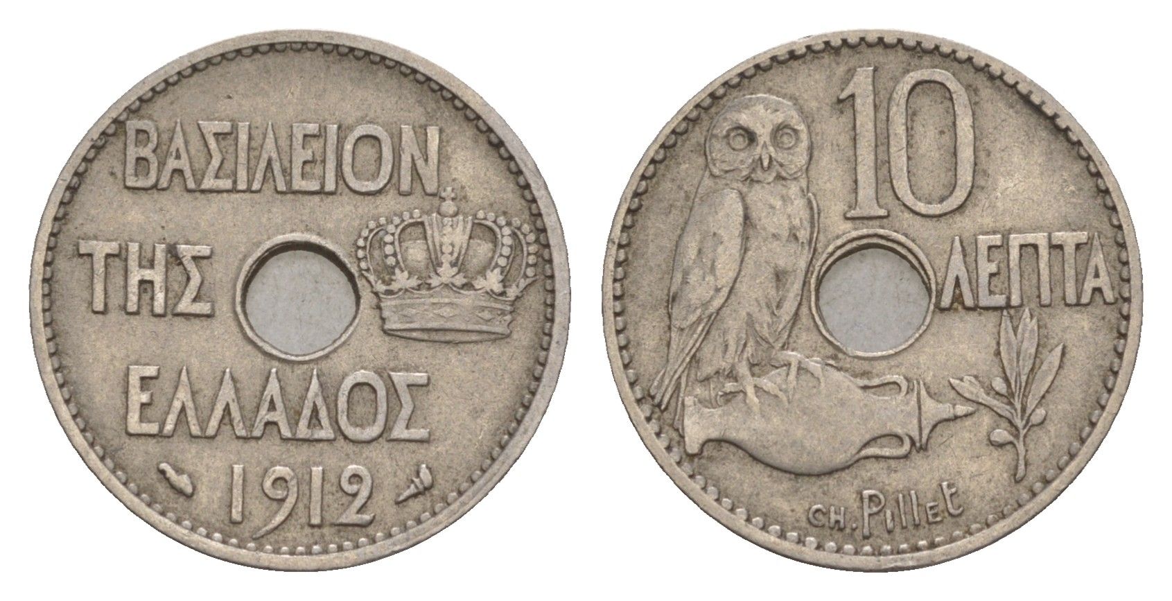 Греция 10 лепт 1912 Георг I (1863-1913), сова KM 63 никель 4655-413
