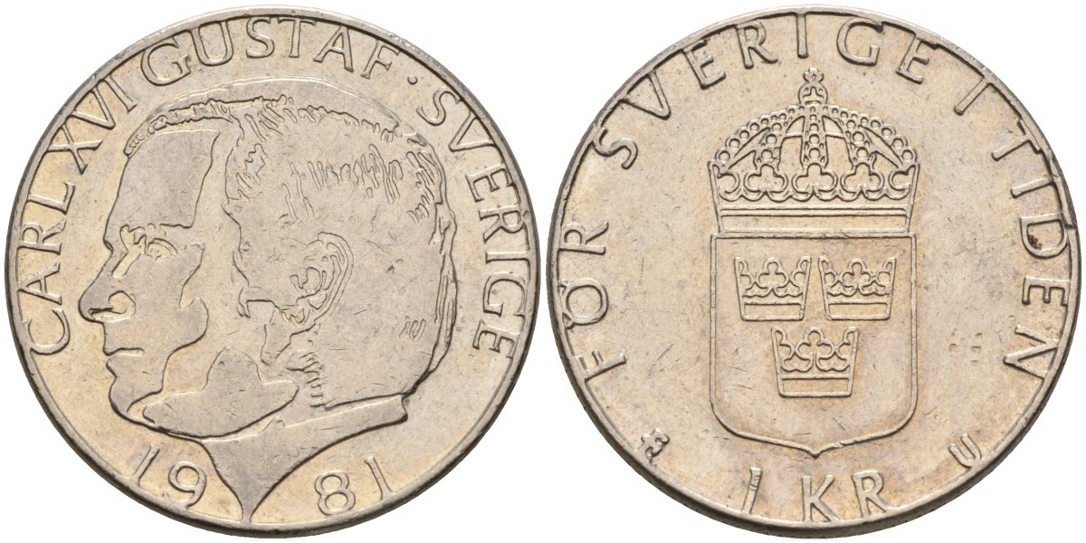Швеция 1 крона 1981 Карл XVI Густав (1973- ) KM 852 медь плакированная медно-никелем 4582-453