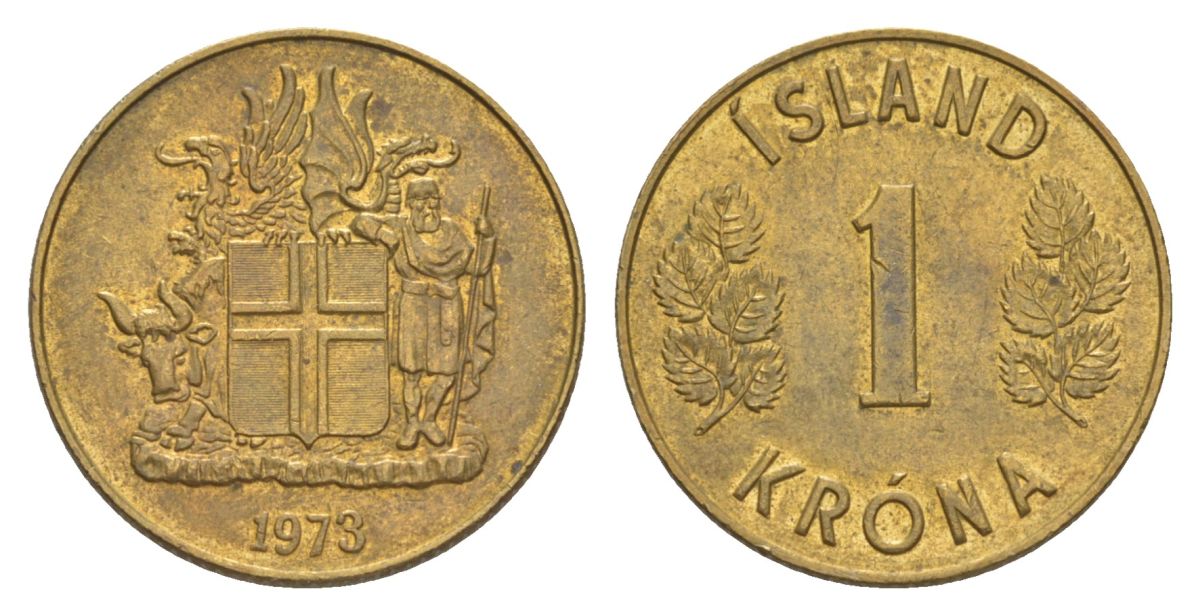 Исландия 1 крона 1973 KM 12a никель латунь UNC 4633-1247