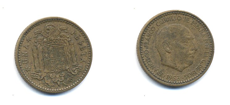 ИСПАНИЯ 1 ПЕСЕТА 1953 ФРАНСИСКО ФРАНКО ДИКТАТОР ИСПАНИИ (1939-1975) KM 775 алюминиевая бронза 54-246