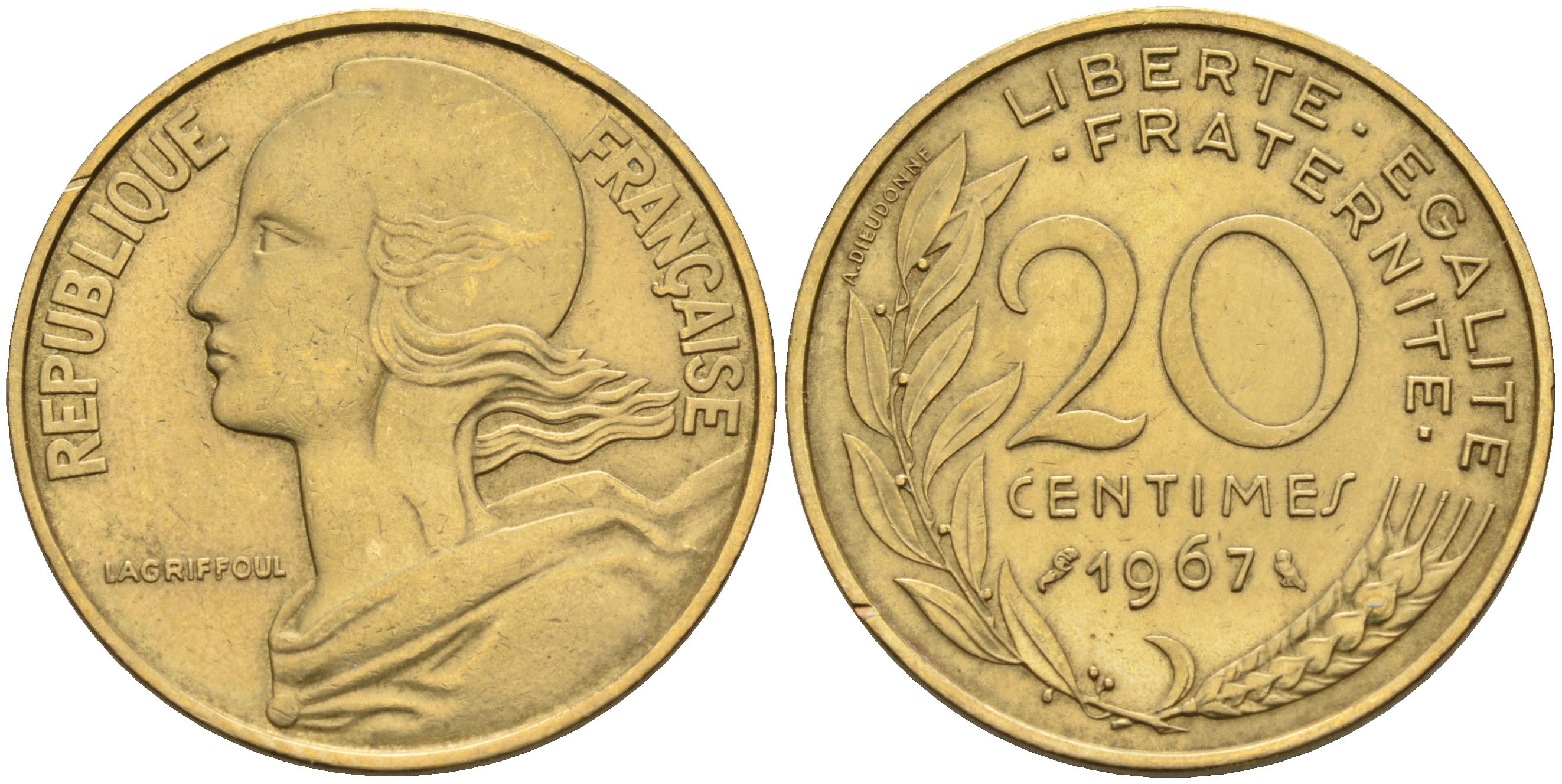 Франция 20 сантимов 1967 тип Marianne KM 930 медь алюминий никель    4595-1054