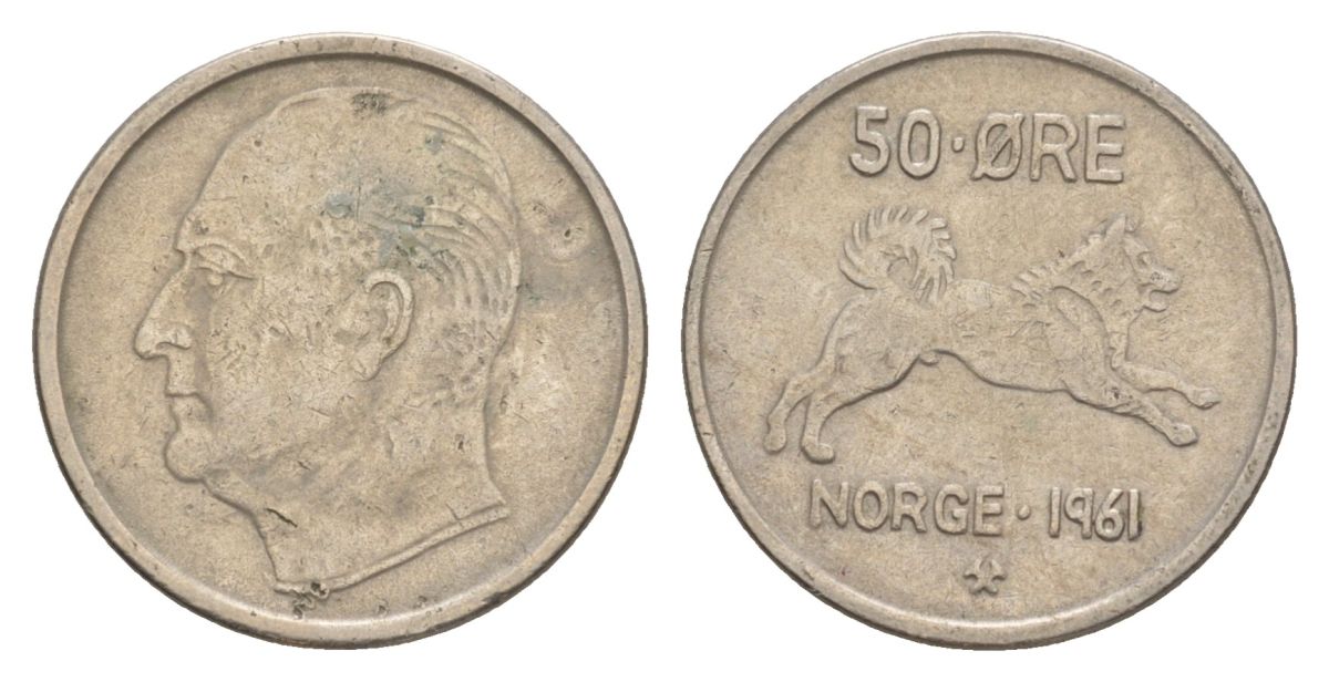 Норвегия 50 эре 1961 Улаф V (1957-1991) KM 408 медно-никель 4635-426