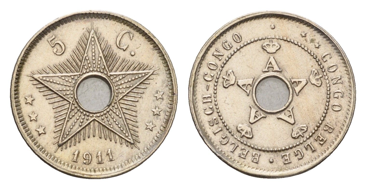 Бельгийское Конго 5 сантимов 1911 KM 17 медно-никель 54-1011