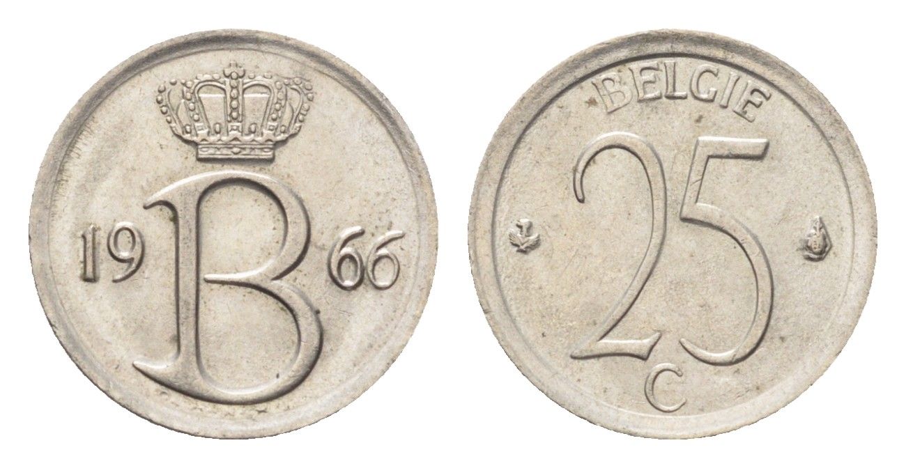 Бельгия 25 сантимов 1966 Belgie, Бодуэн I (1951-1993) KM 154 медно-никель 4705-346