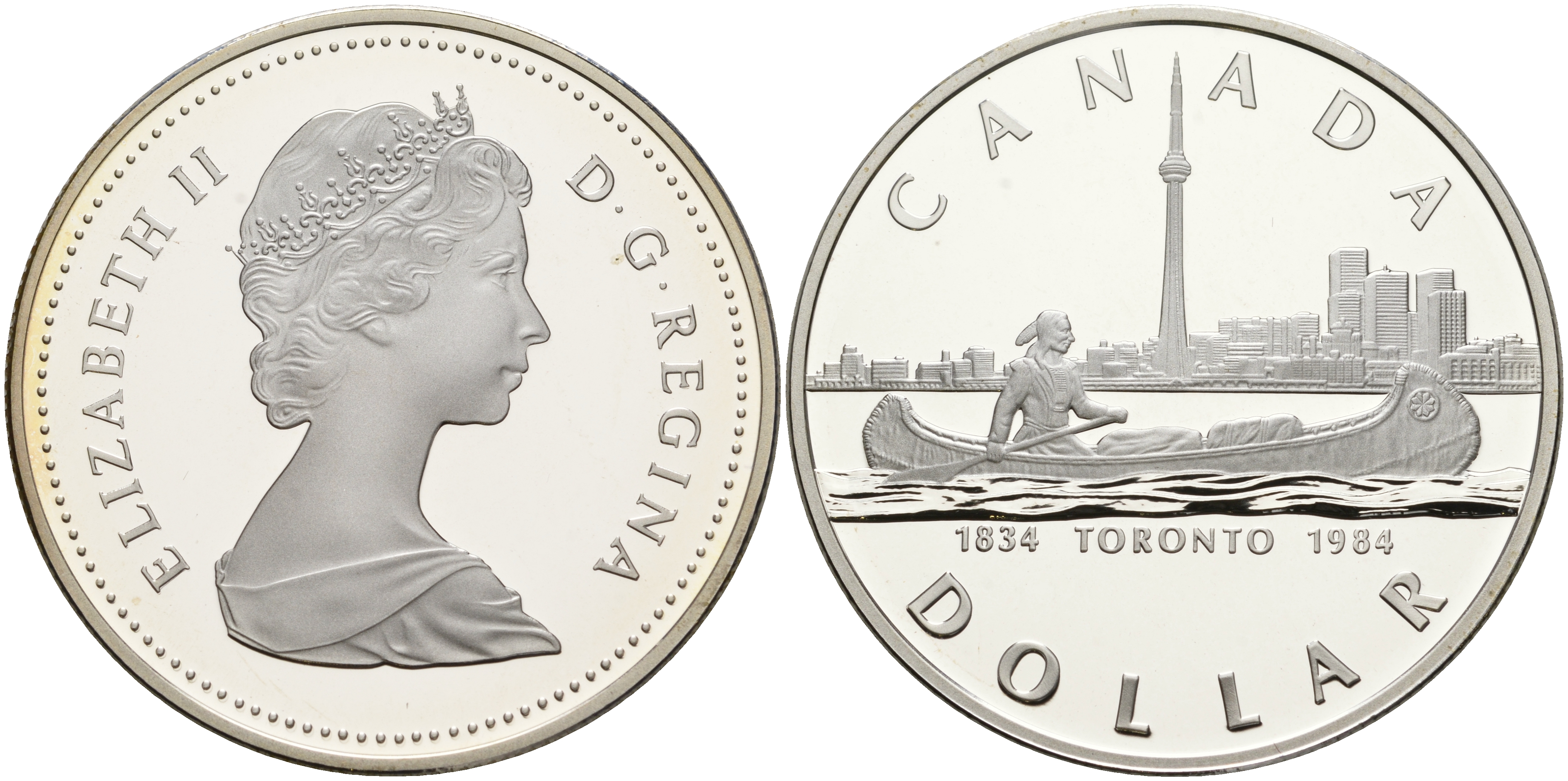 Канада 1 доллар 1984 150 лет Торонто, каноэ KM 140 серебро PROOF 1076-2-44