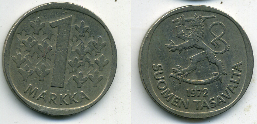 ФИНЛЯНДИЯ 1 МАРКА 1972 KM 49a медно-никель 61-1241