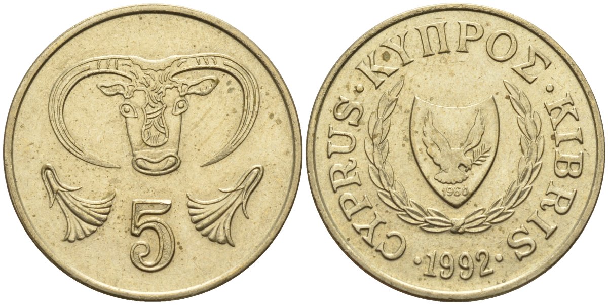 Кипр 5 центов 1992 KM 55.3 никель латунь 4141-1021