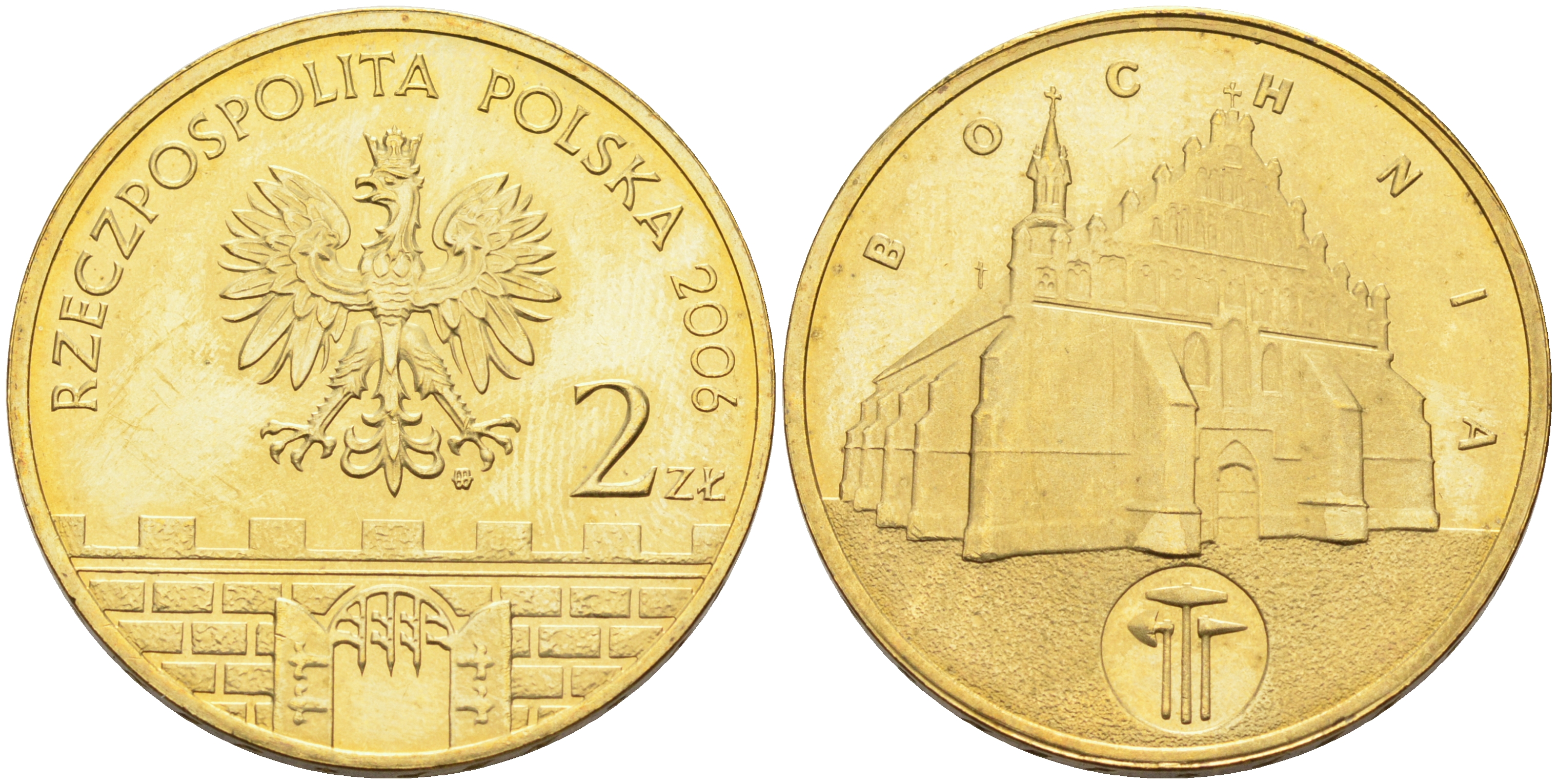 Польша 2 злотых 2006 MW, серия польские города, Бохня (BOCHNIA) KM 543, Parchimowicz 987 латунь 4589-551
