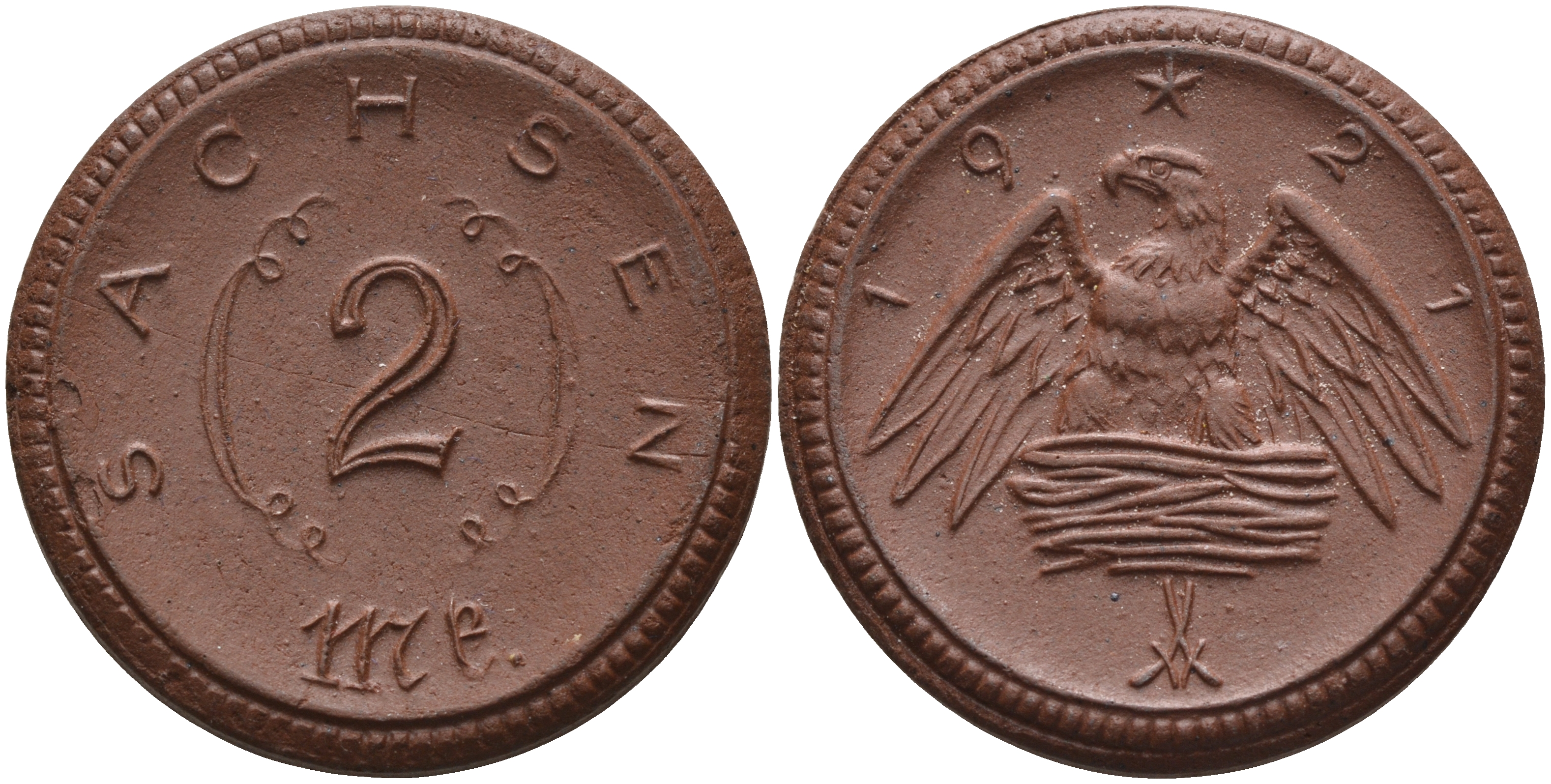 Саксония 2 марки 1921 J. N 56 фарфор 1094-2-83