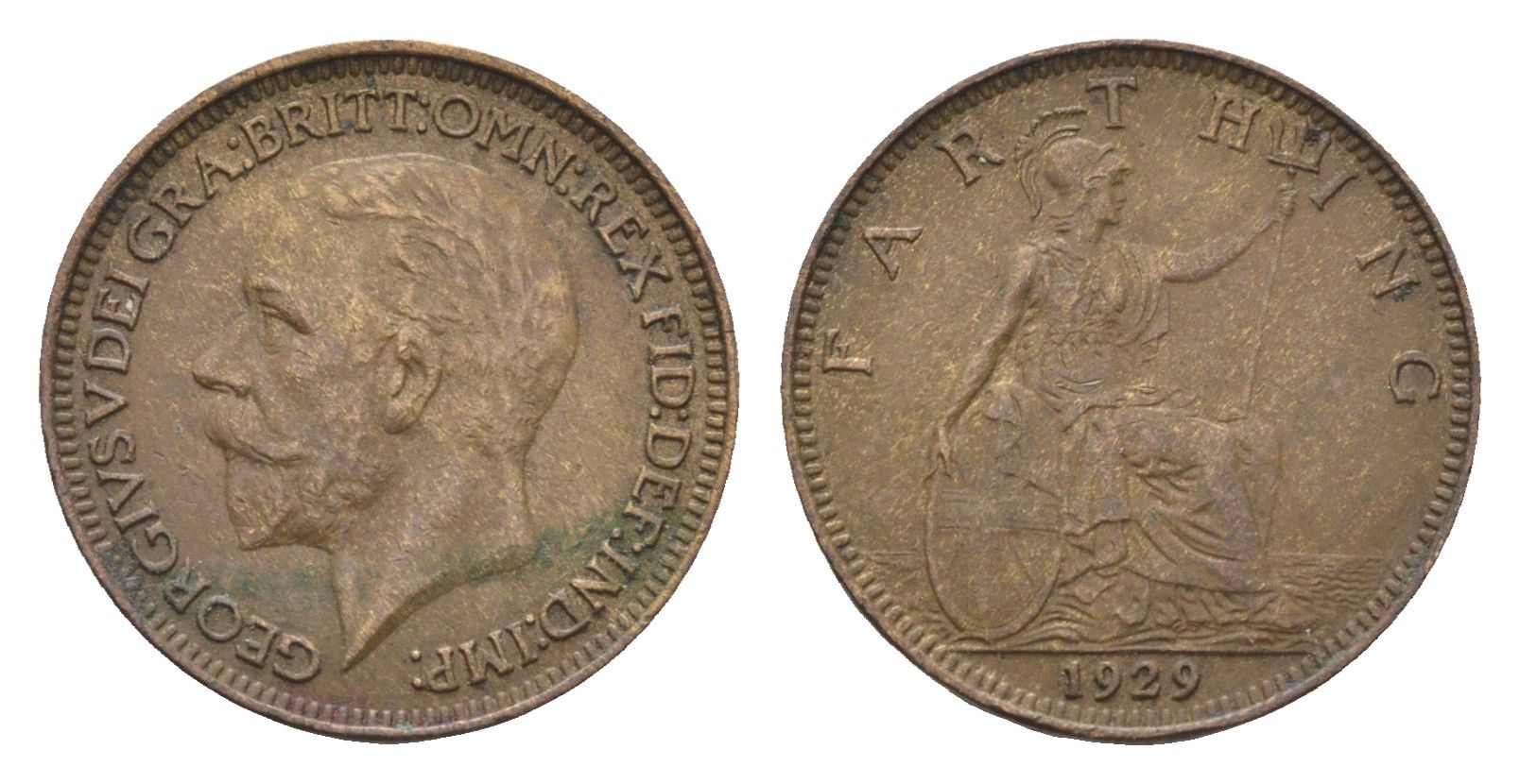 Великобритания 1 фартинг 1929 Георг V (1910-1936) KM 825, Spink 4061 бронза 4664-267