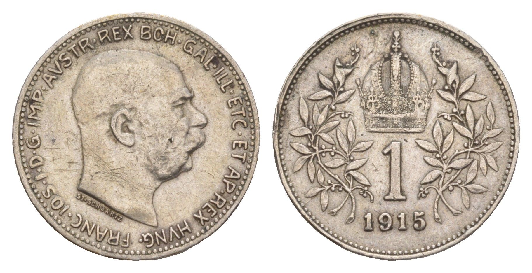 Австрия 1 крона 1915 Франц Иосиф I (1848-1916) KM 2820 серебро 4654-956