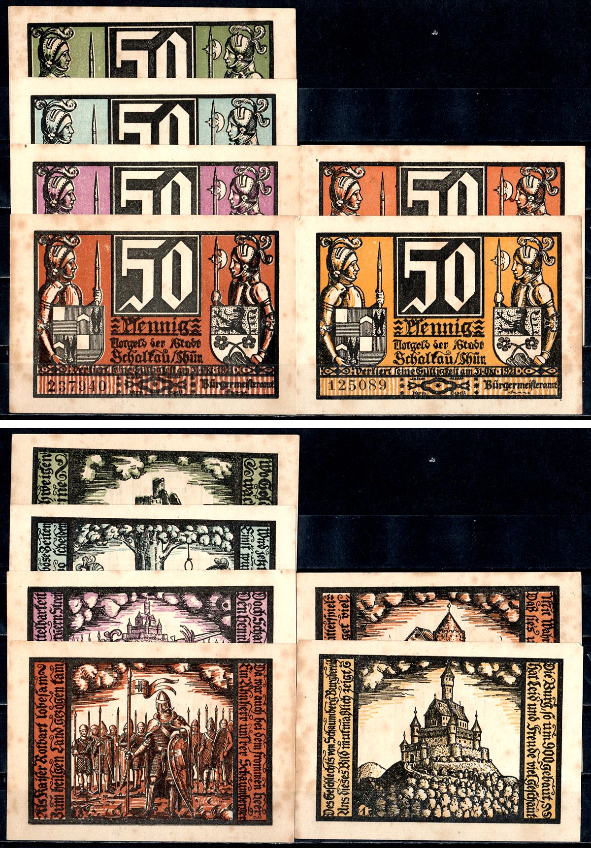 Шалькау (Тюрингия) полный набор из 6 нотгельдов (50 пфеннигов) 1921 Mehl Grabowski 1171.1 бумага UNC (пресс) 7556-66-3-2