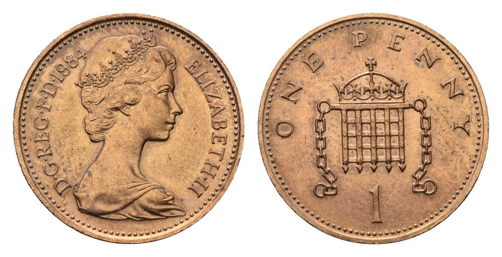 Великобритания 1 пенни 1984 Елизавета II (1952-2022) KM 927, Spink B2 бронза BU 4690-765