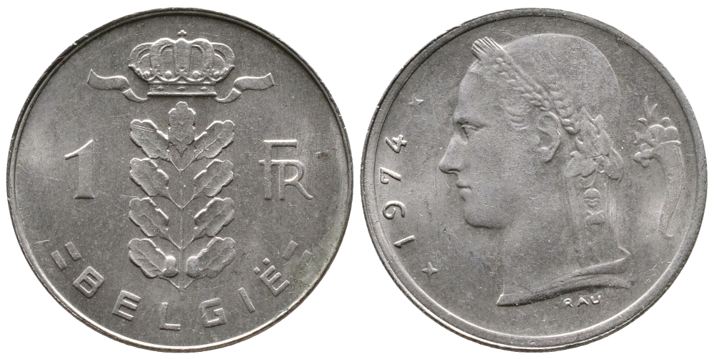 БЕЛЬГИЯ 1 ФРАНК 1974 BELGIE KM 143.1 медно-никель 4382-1243