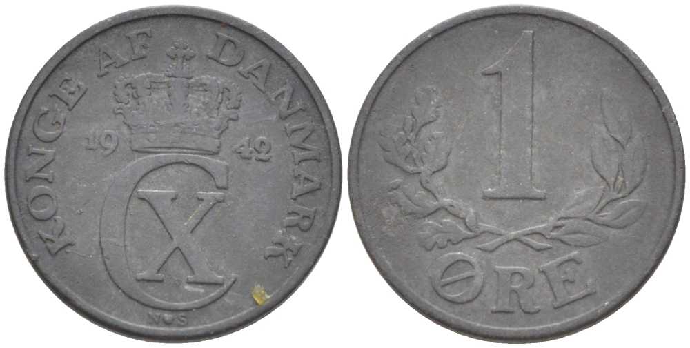 ДАНИЯ 1 ЭРЕ 1942 N; S, КРИСТИАН X (1912-1947) KM 832 цинк 211-664