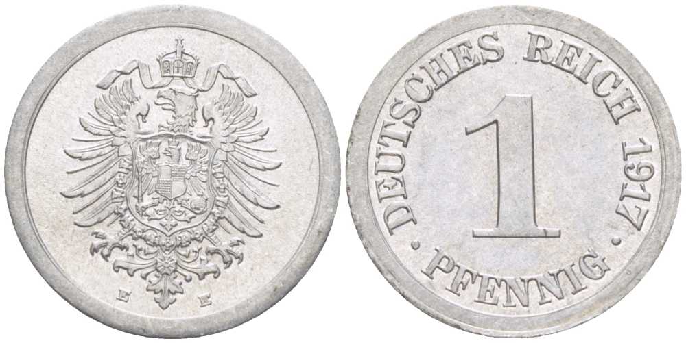 Германия 1 пфенниг 1917 E KM 24, J. 300, Weege 2 алюминий 206-1068