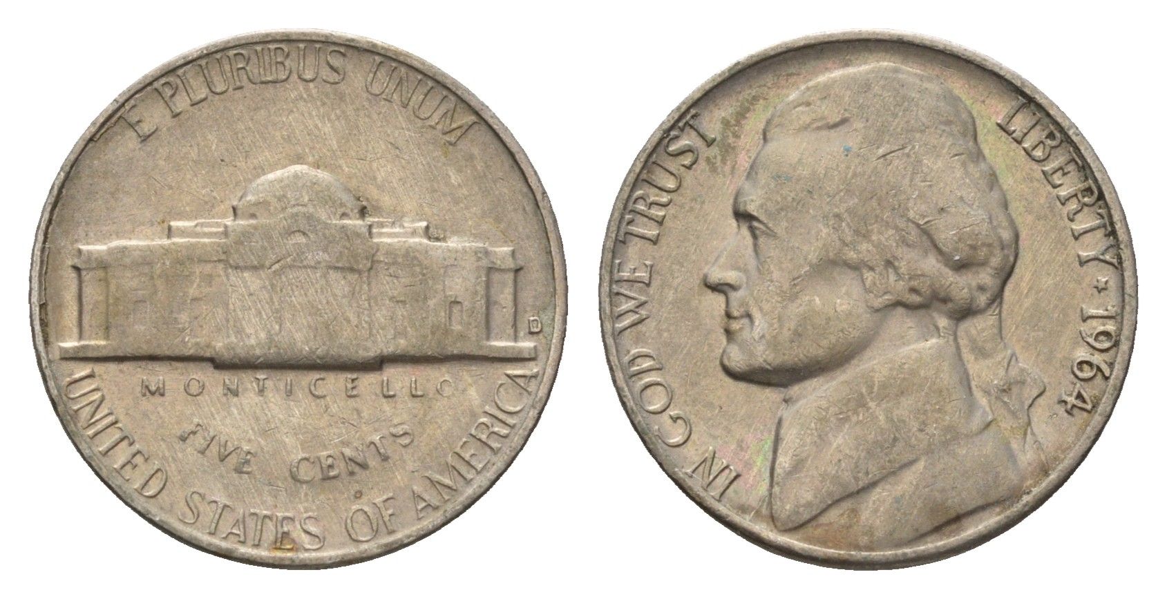США 5 центов 1964 D, Джефферсон KM A192 медно-никель 4674-528