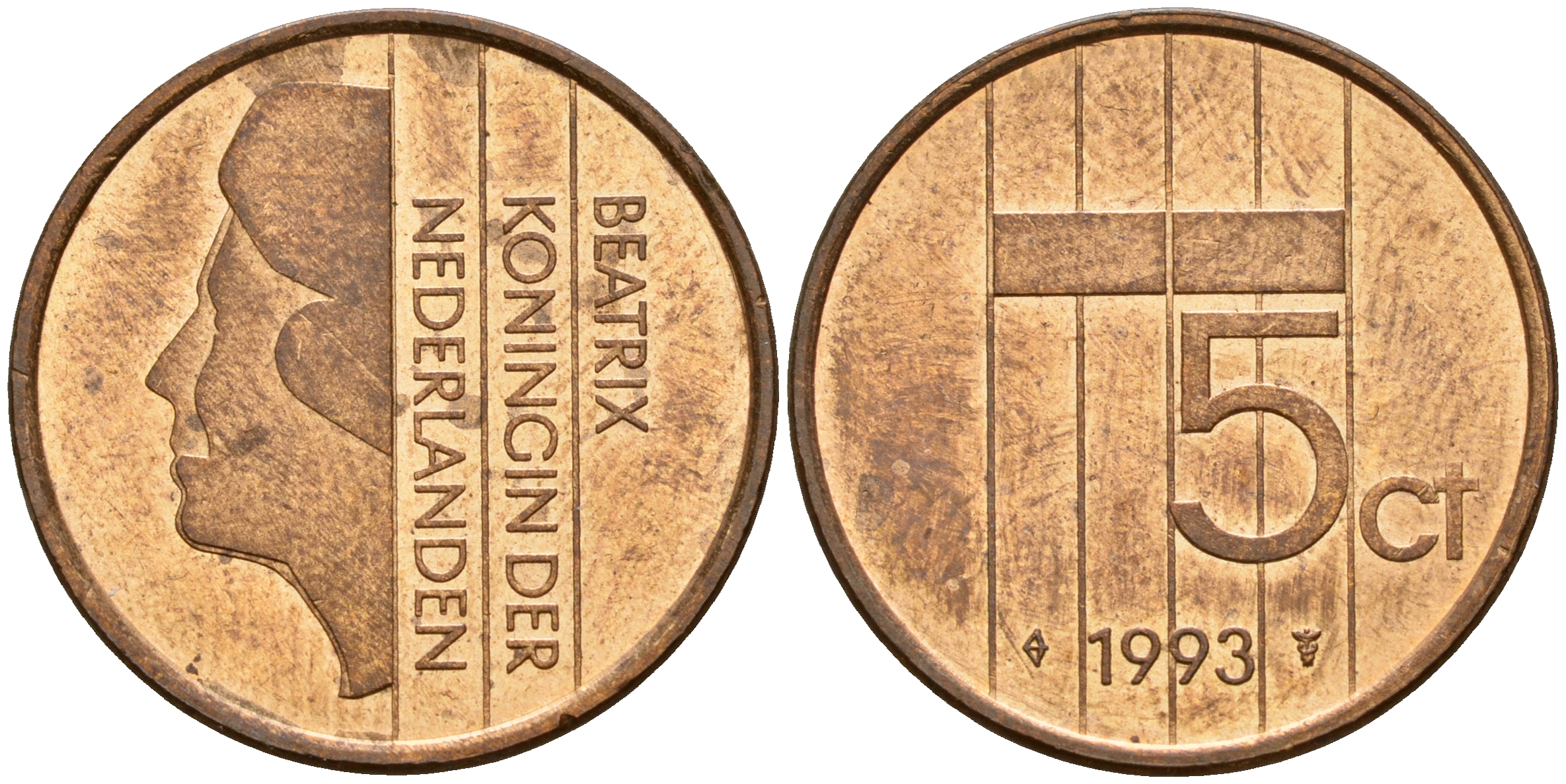 Нидерланды 5 центов 1993 Беатрикс (1980-2013) KM 202 бронза  UNC  4187-336