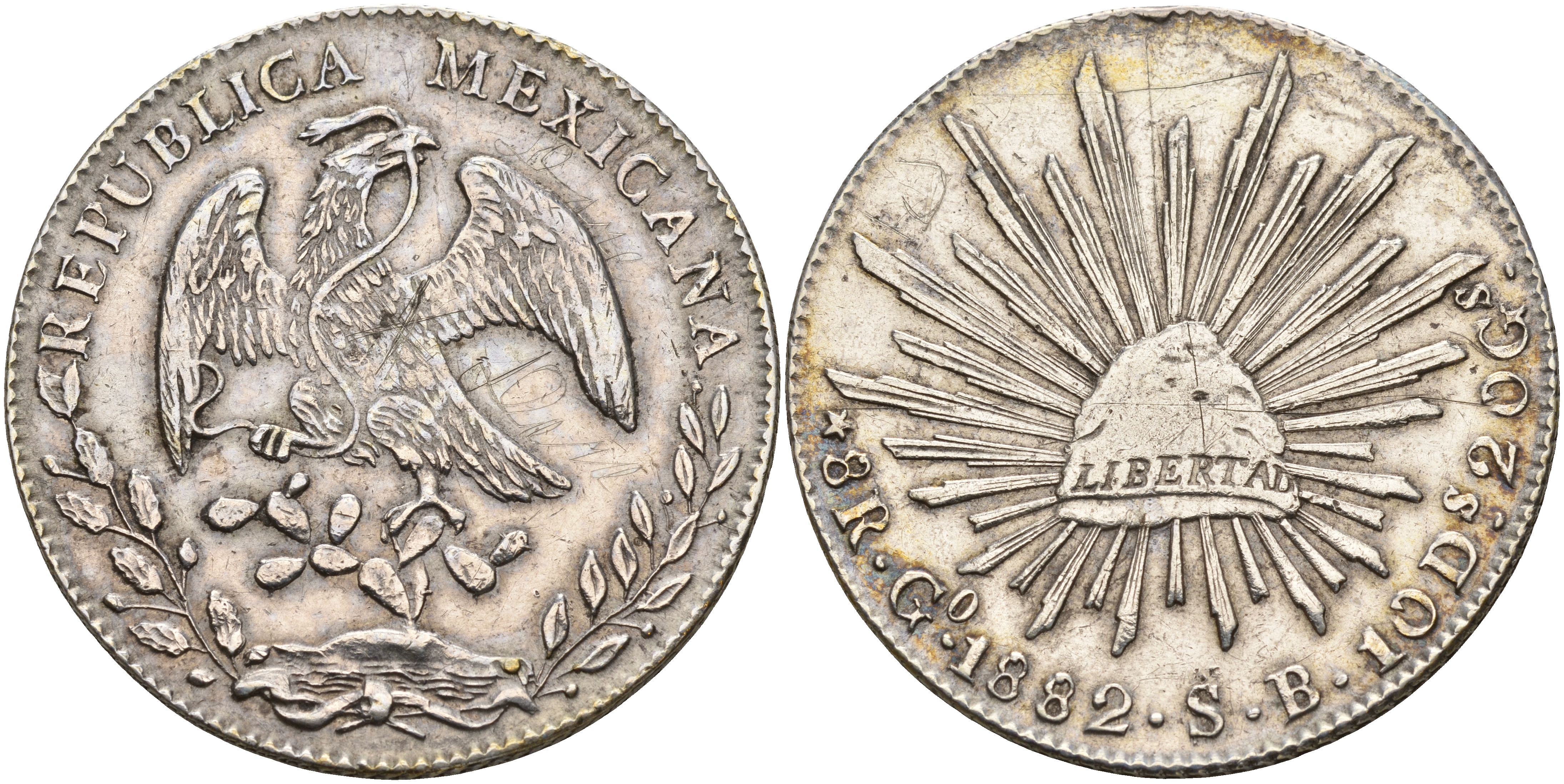 Мексика 8 реалов 1882 Go KM 377.8 серебро 11-236-43