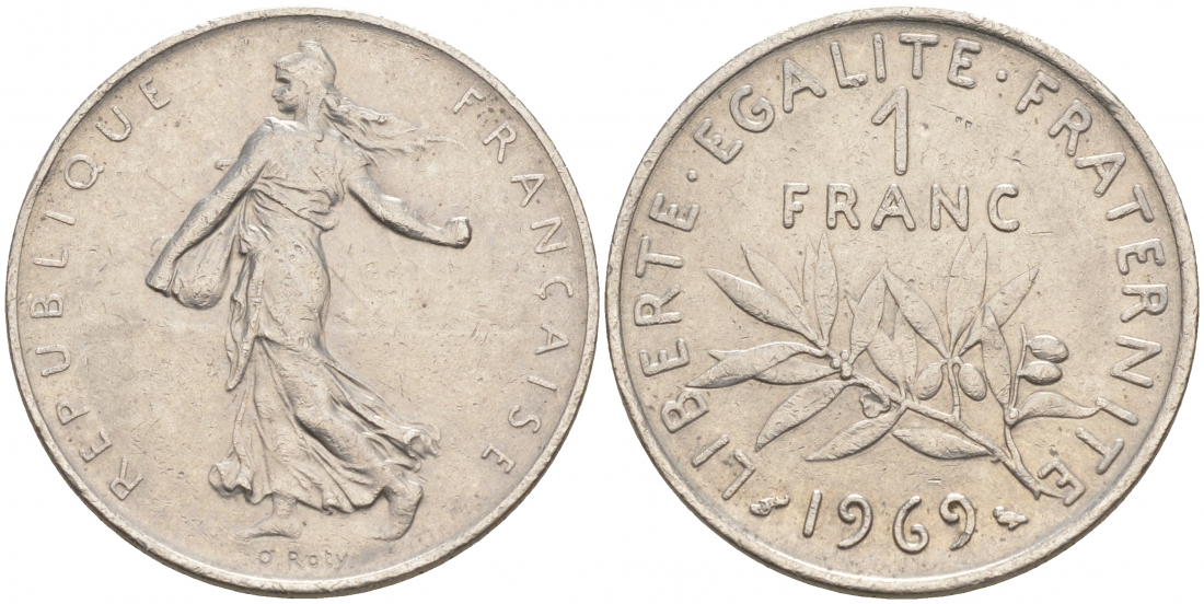 ФРАНЦИЯ 1 ФРАНК 1969 СЕЯТЕЛЬ KM 925.1 никель 186-336