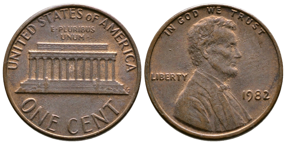 США 1 цент 1982 Линкольн KM 201b цинк плакированный медью    4608-363