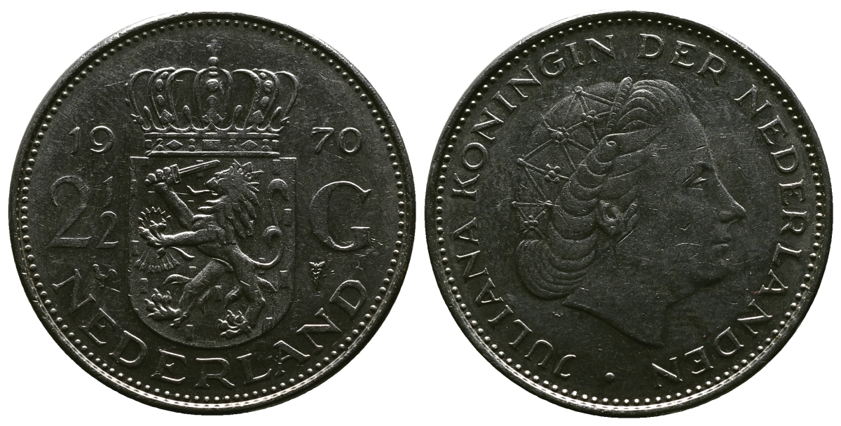 Нидерланды 2 1/2 гульдена 1970 Юлиана (1948-1980) KM 191 никель 4384-943