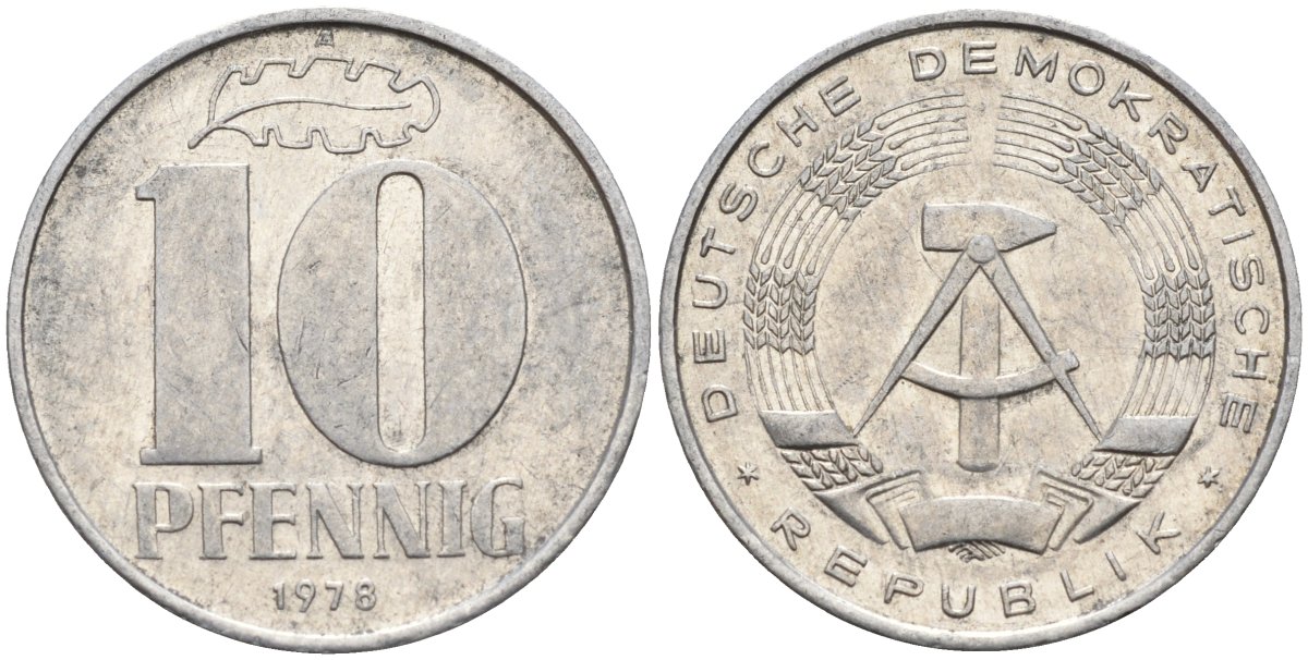 ГДР 10 пфеннигов 1978 A KM 10 алюминий 4143-736