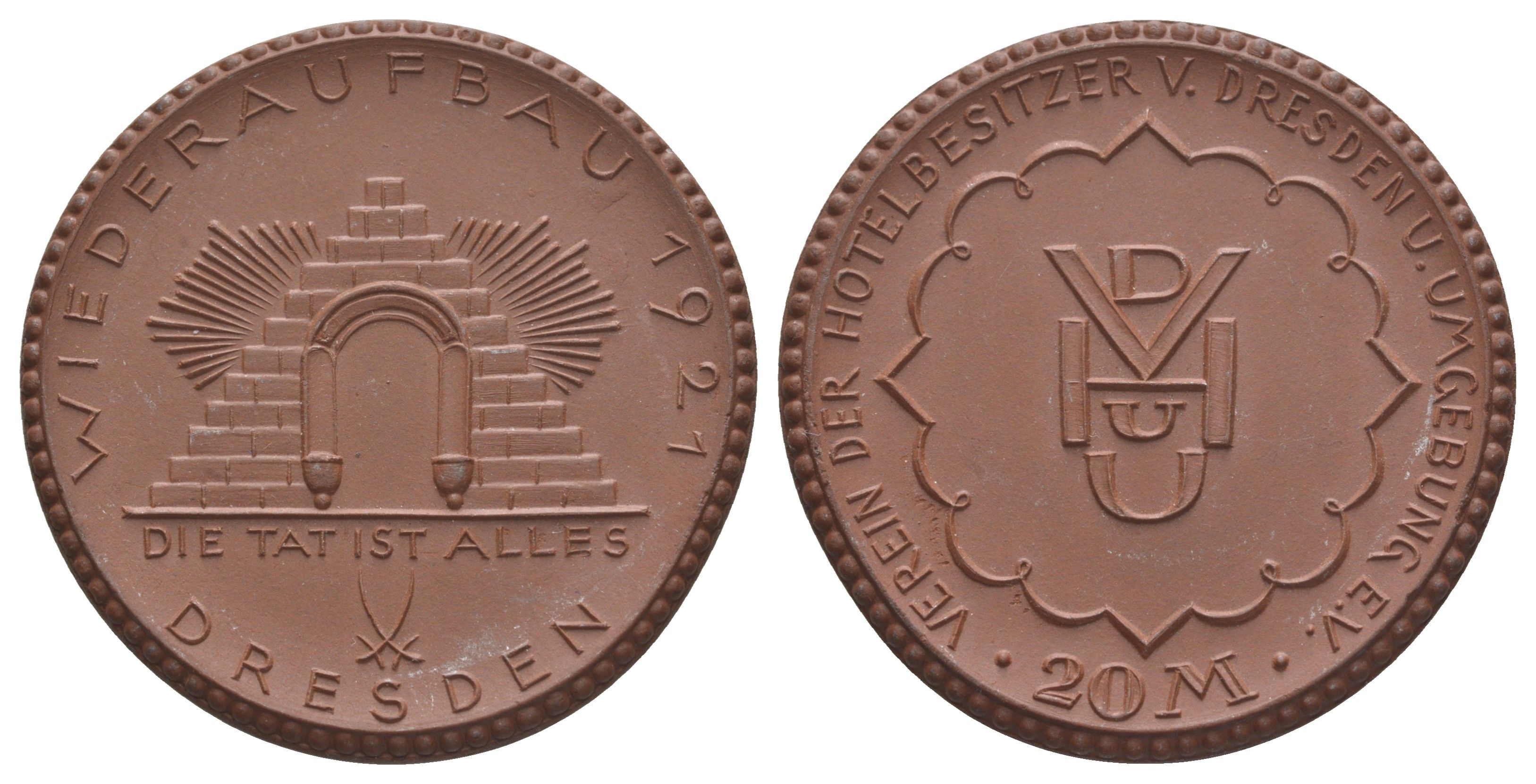 Дрезден 20 марок 1921 Ассоциация владельцев отелей фарфор 1094-11-11