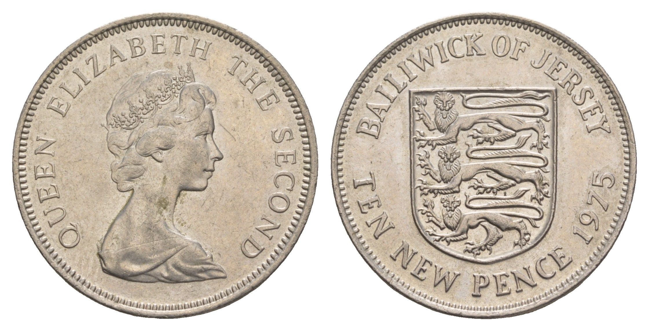 Джерси 10 новых пенсов 1975 герб, Елизавета II (1952-2022) KM 33 медно-никель UNC 4660-232