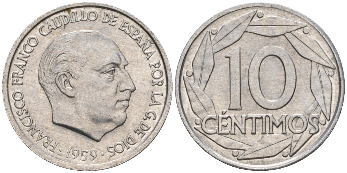 Испания 10 сентимо 1959 Франсиско Франко (1939-1975) KM 790 алюминий 4602-1228