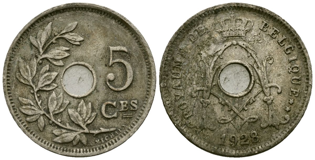 Бельгия 5 сантимов 1928 Belgique KM 66 медно-никель 4173-569