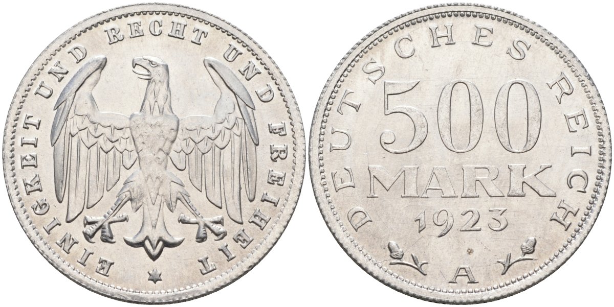 Германия 500 марок 1923 А KM 36, J.305 алюминий UNC 4587-344