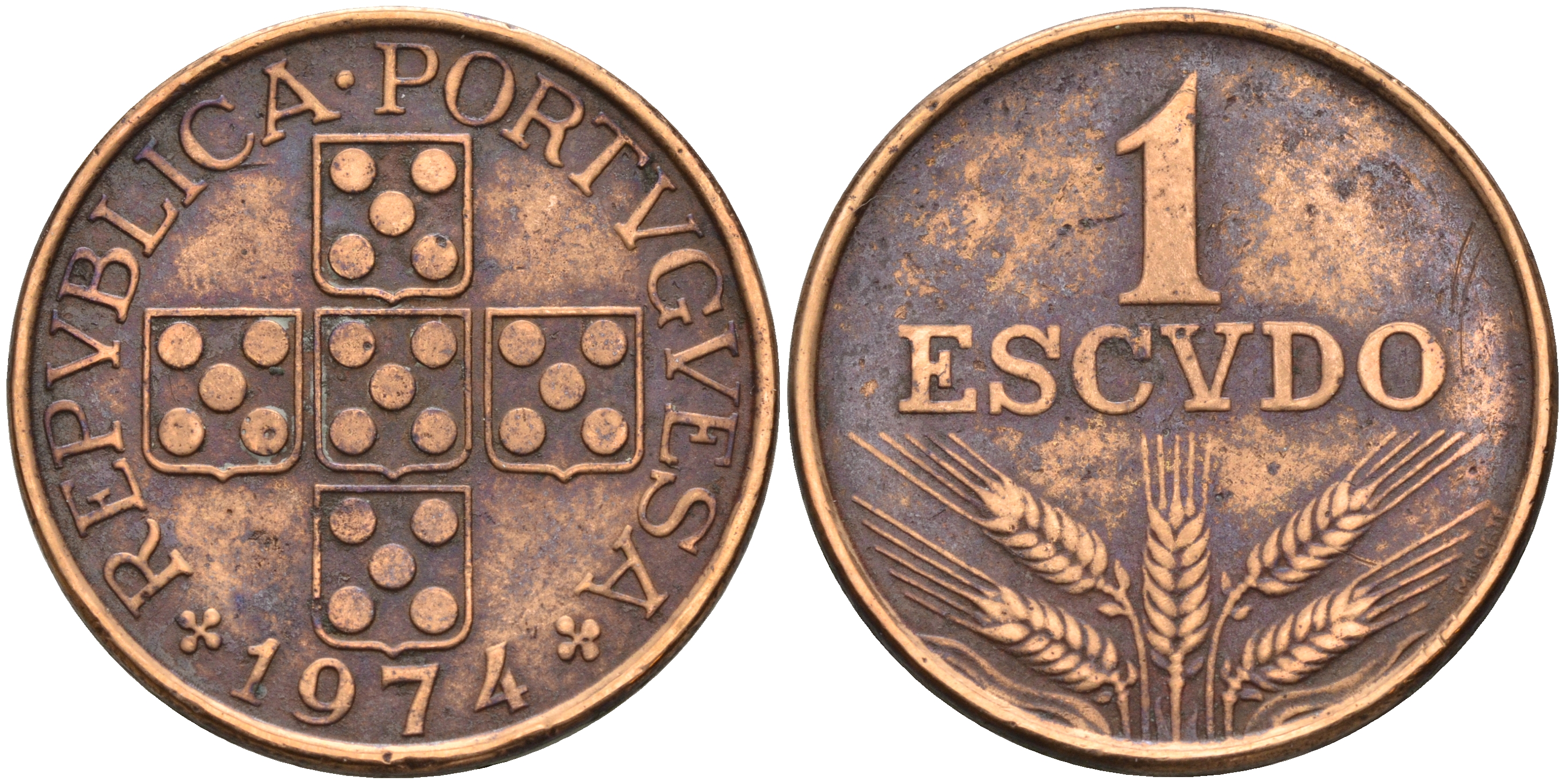 Португалия 1 эскудо 1975  KM 597 бронза    4161-733