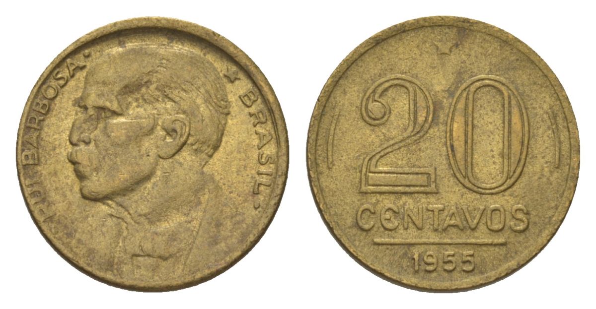 Бразилия 20 сентаво 1955 Руй Барбоза ди Оливейра KM 562 алюминиевая бронза 4625-954