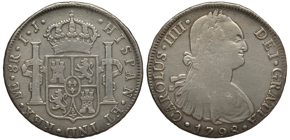 Перу 8 реалов 1798 IJ, Карл IIII Испанский (1788-1808) KM 97 серебро 06-271-13