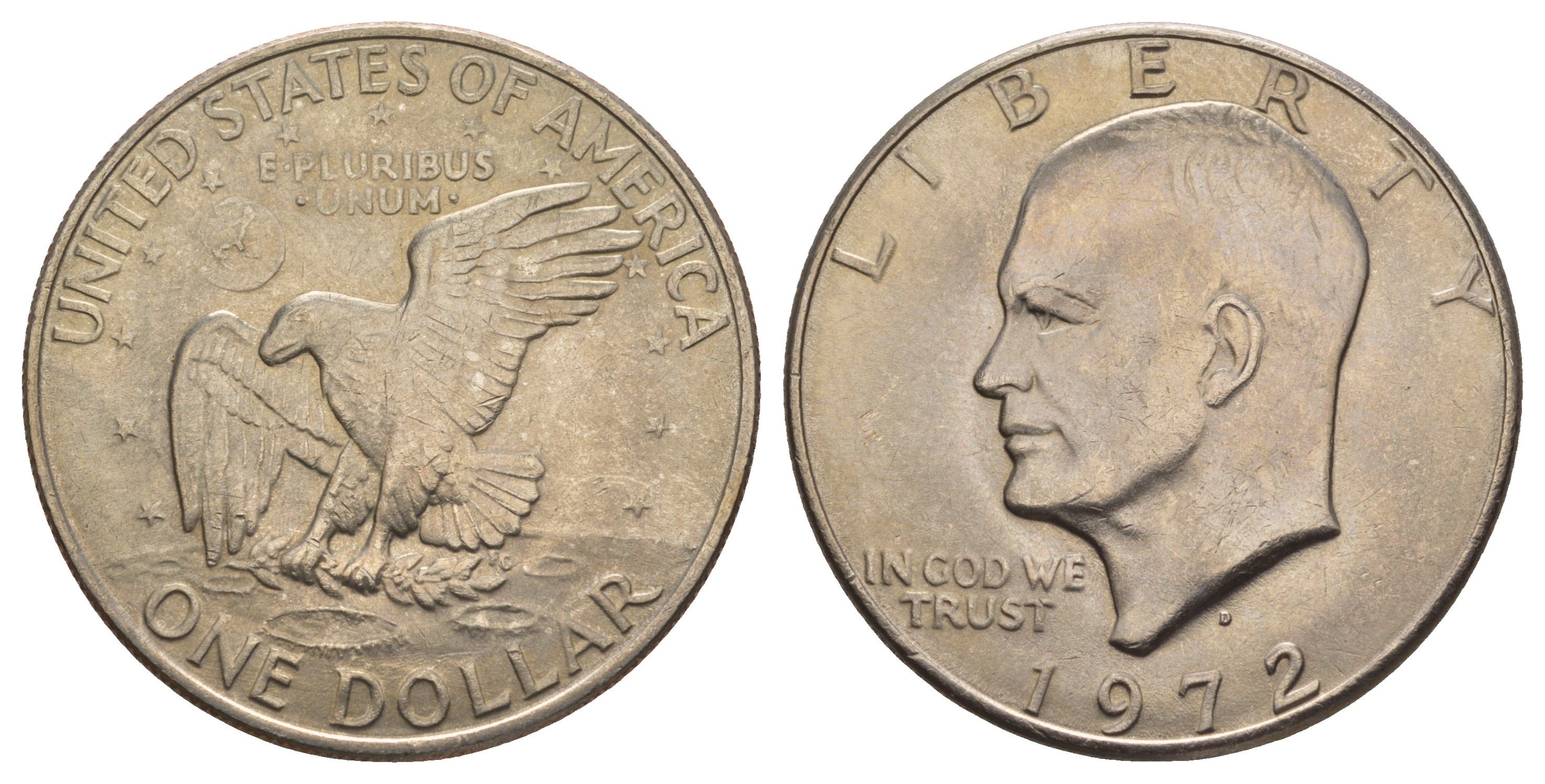 США 1 доллар 1972 D, Президент Эйзенхауэр, лунный орел KM 203 медь плакированная медно-никлем aUNC 4537-735