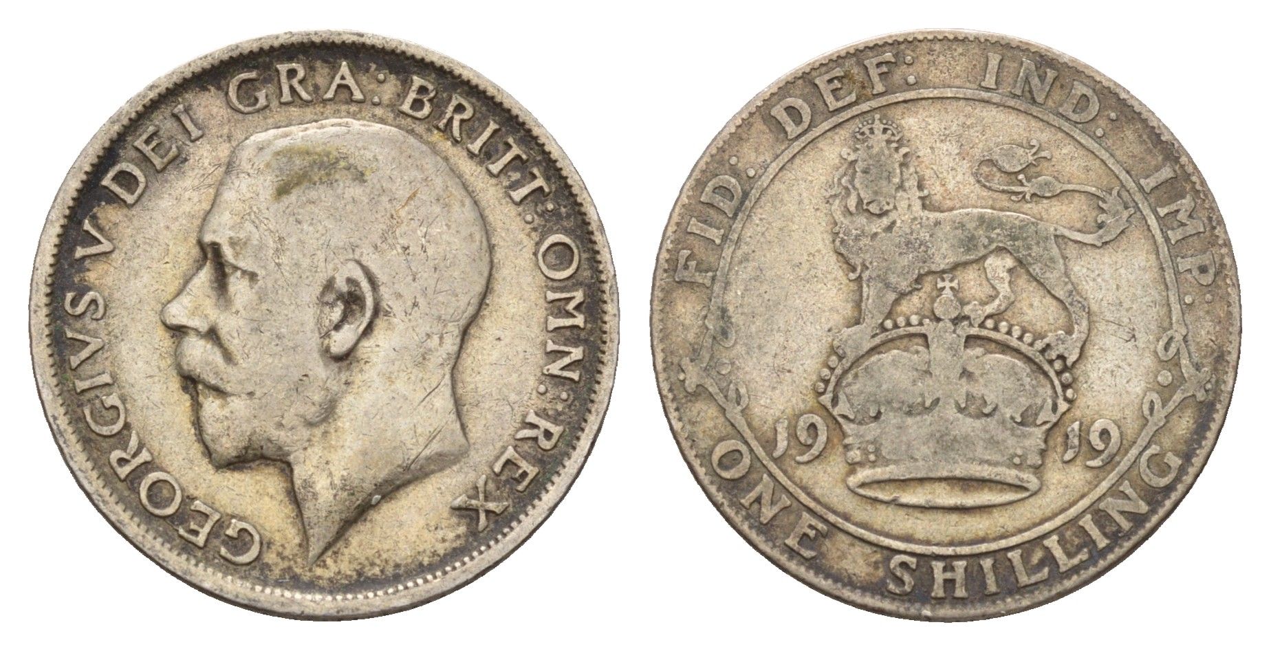 Великобритания 1 шиллинг 1919 Георг V (1910-1936) KM 816, Spink 4013 серебро 98-1016