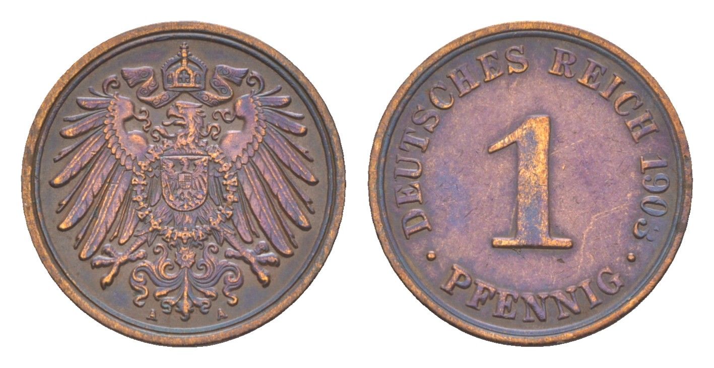 Германия 1 пфенниг 1903 A, Вильгельм II (1888-1918) KM 10, J. 10 медь 4164-234