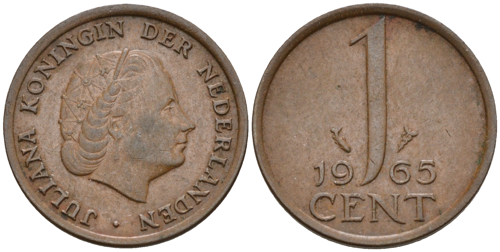 Нидерланды 1 цент 1965 Юлиана (1948-1980) КМ 180 бронза    4124-239