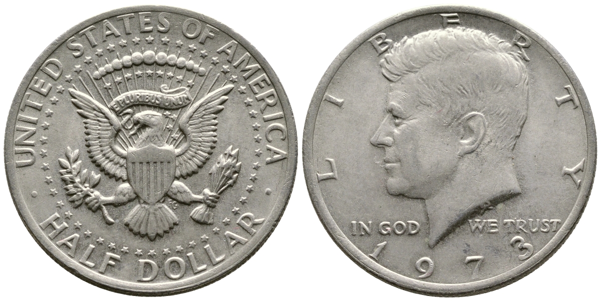 США 1/2 доллара (50 центов) 1973 Джон Кеннеди KM 202b медь плакированная медно-никелем 35-225
