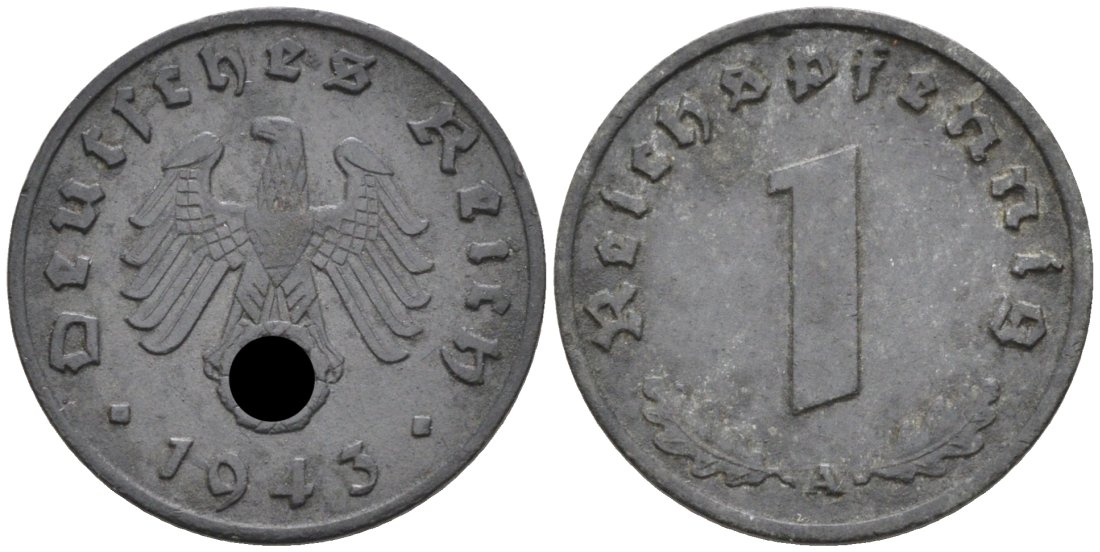 ГЕРМАНИЯ 1 РЕЙХСПФЕННИГ 1943 А KM 97, J. 369 цинк 188-921