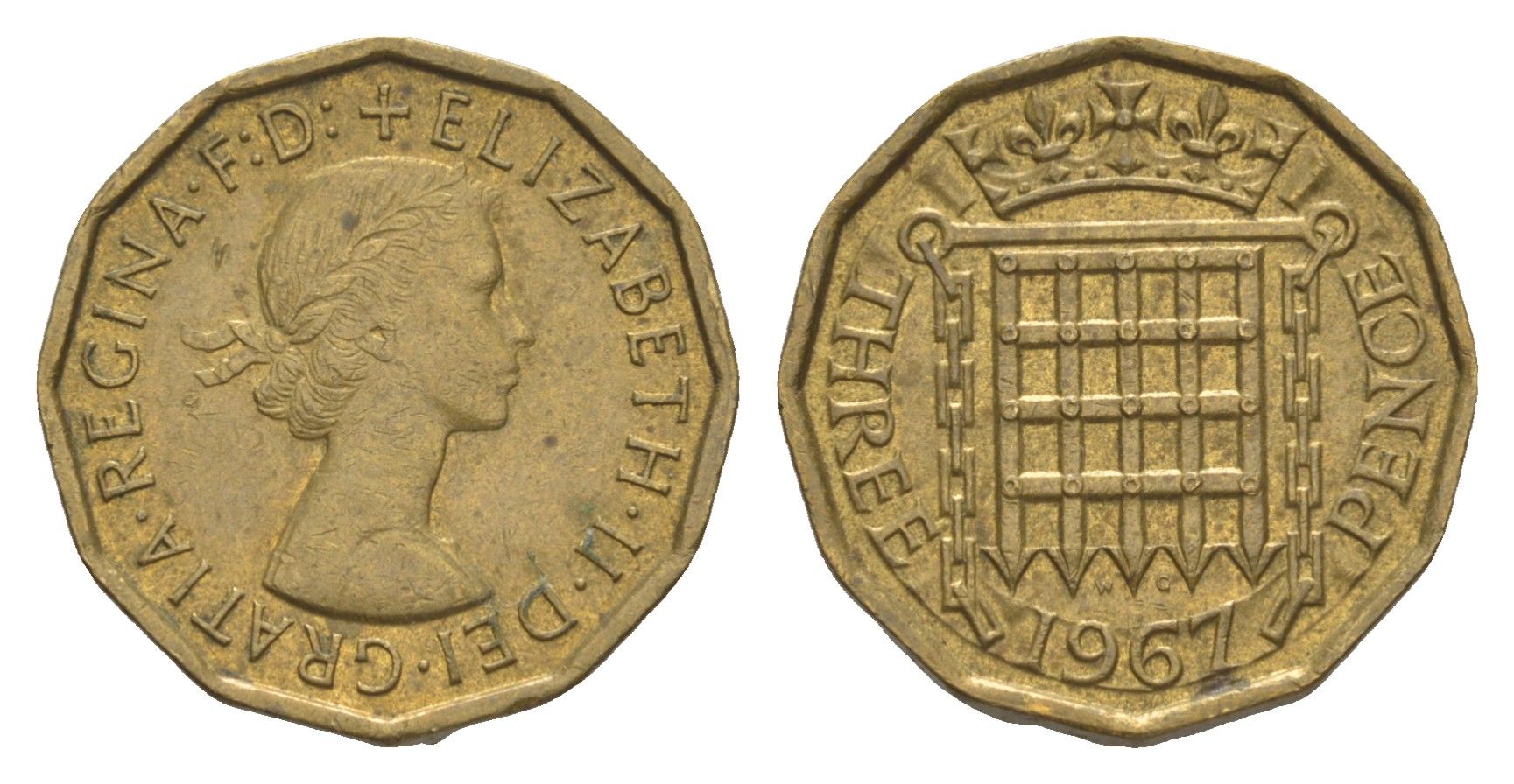 Великобритания 3 пенса 1967 Елизавета II (1952-2022) KM 900, Spink 4153 никель латунь 4153-1137