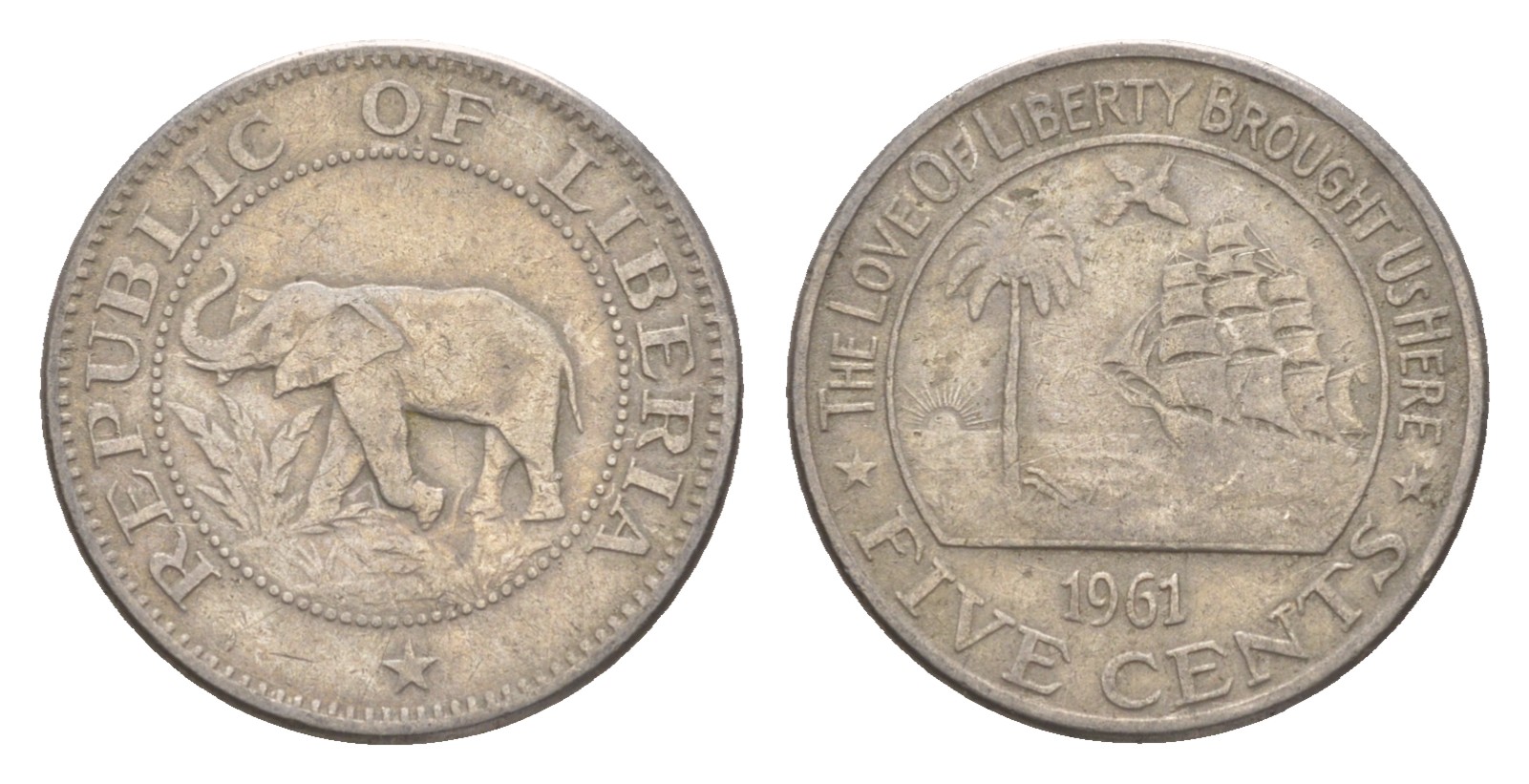 Либерия 5 центов 1961 KM 14 медно-никель 4659-457